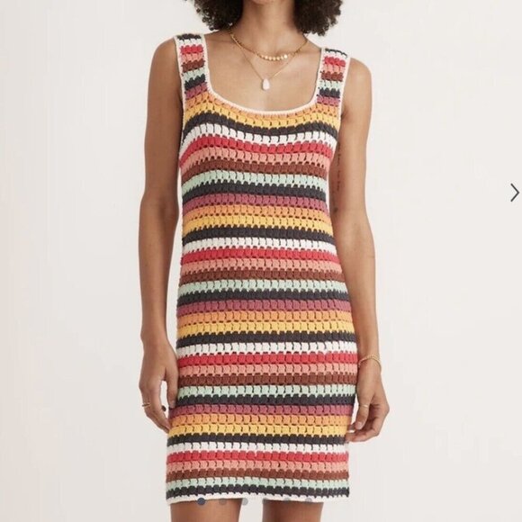 NWT Marine Layer Fiona Multicolor Crochet Striped Women's Mini Dress Size XL - Picture 1 of 9